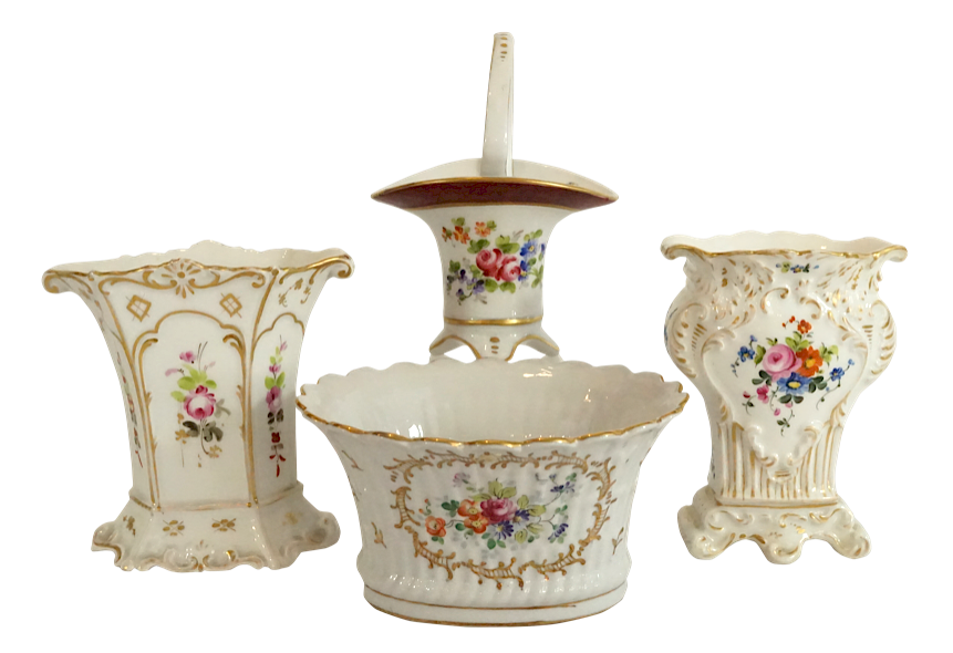 Appraisal: Four Floral Porcelain Pieces Lot Four Floral Porcelain Pieces Four