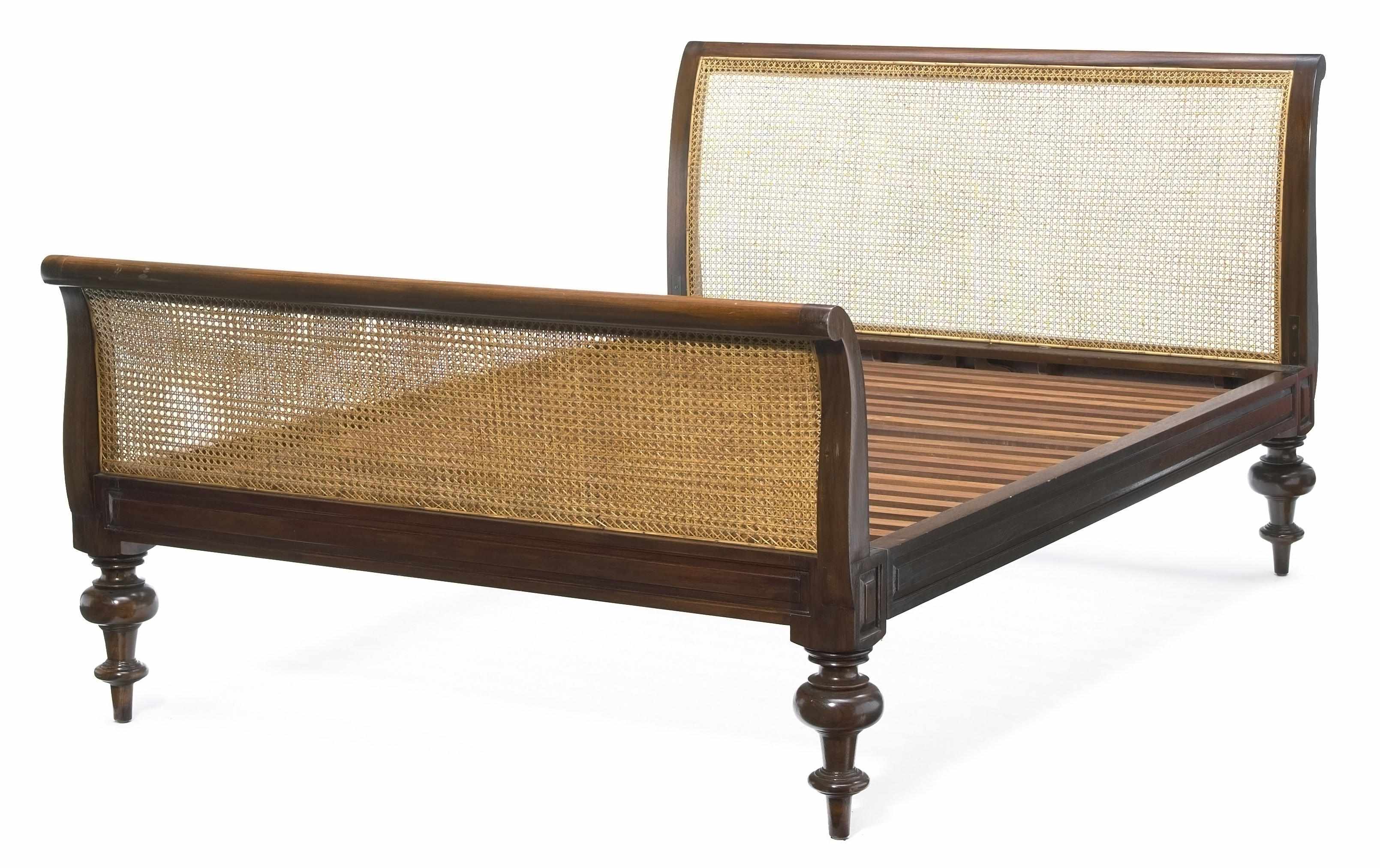 Appraisal: A Continental hardwood and cane panel bed height in cm