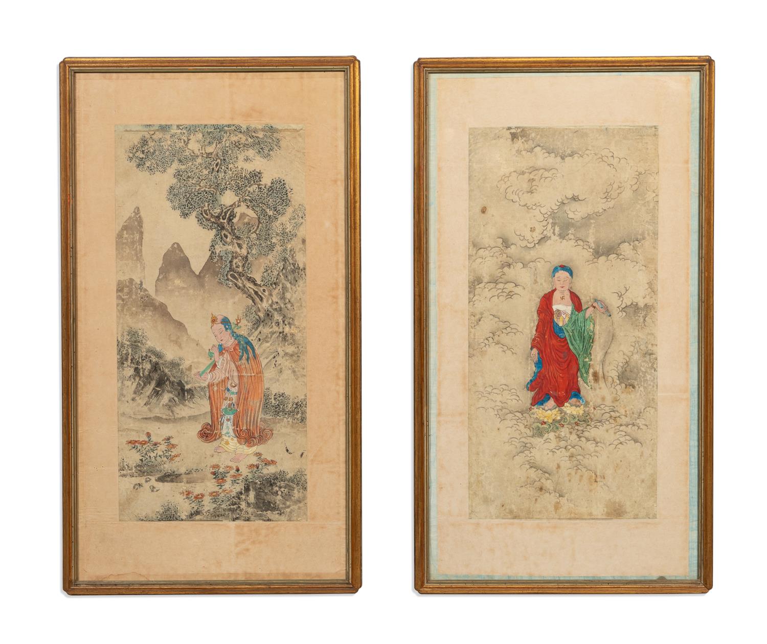 Appraisal: TH C CHINESE SCROLLS BUDDHA QUEEN MOTHER Two framed Chinese