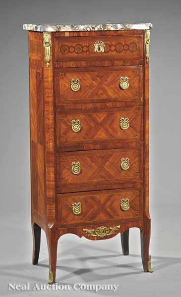 Appraisal: A Louis XVI-Style Kingwood Marquetry and Bronze-Mounted Semainier th c