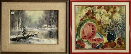 Appraisal: th Century School Two Landscapes and a Still Life Watercolor