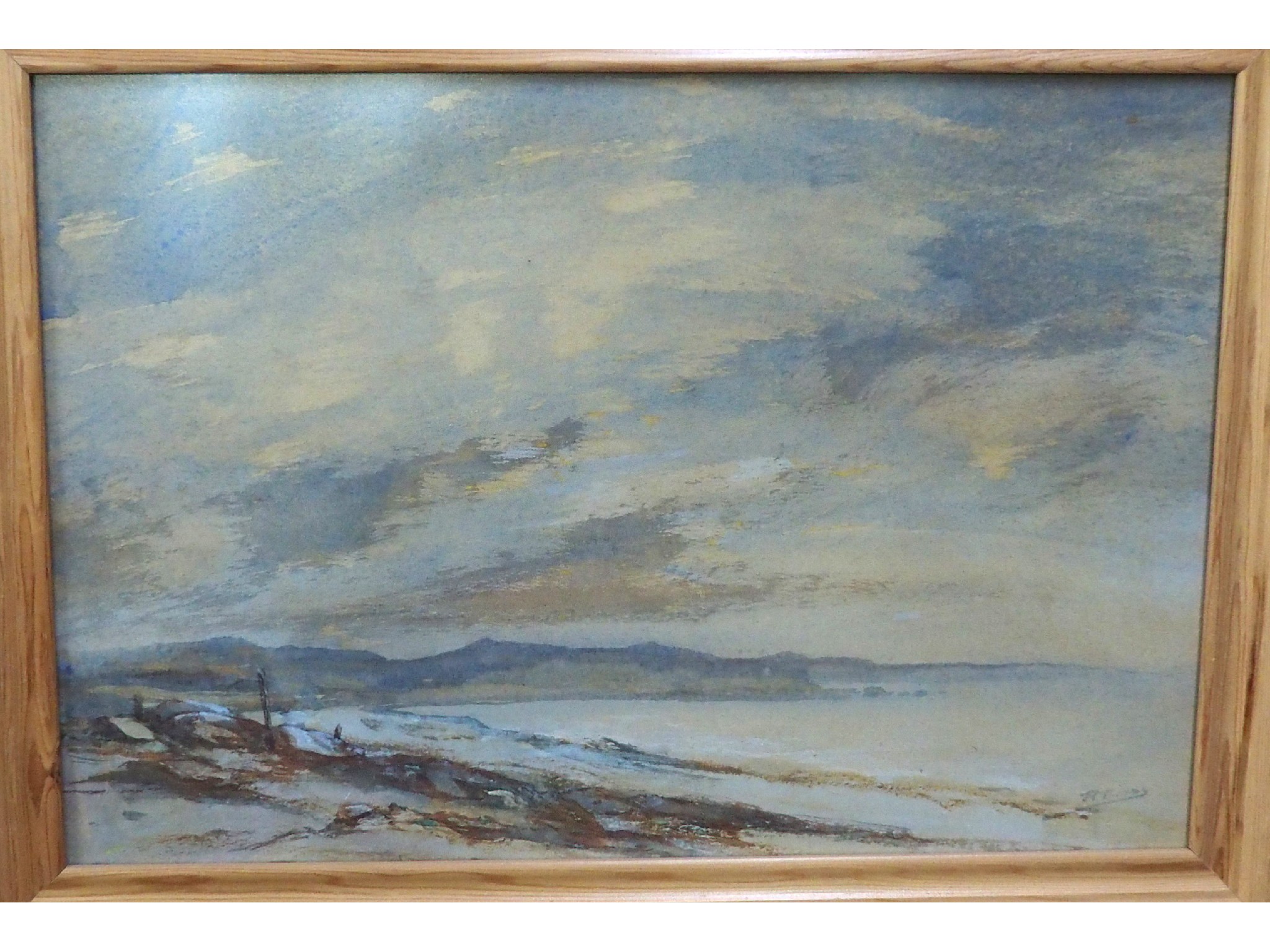 Appraisal: ROBERT BURNS Afterglow across the bay signed watercolour with white