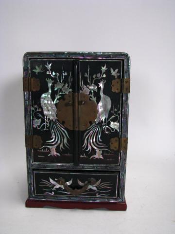 Appraisal: Oriental lacquered and inlaid jewelry box tall inlaid with MOP