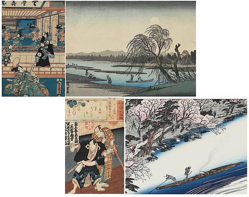 Appraisal: Four Framed Artworks Outstanding Poems Series Japanese th th century