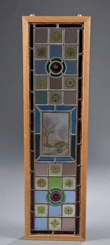 Appraisal: Framed antique stained glass window A framed antique stained glass