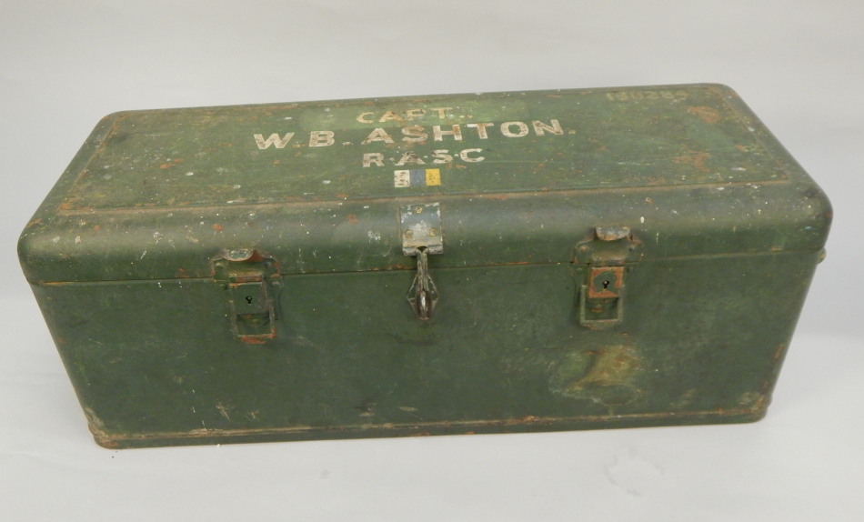 Appraisal: A military related tin trunk the lid painted with the