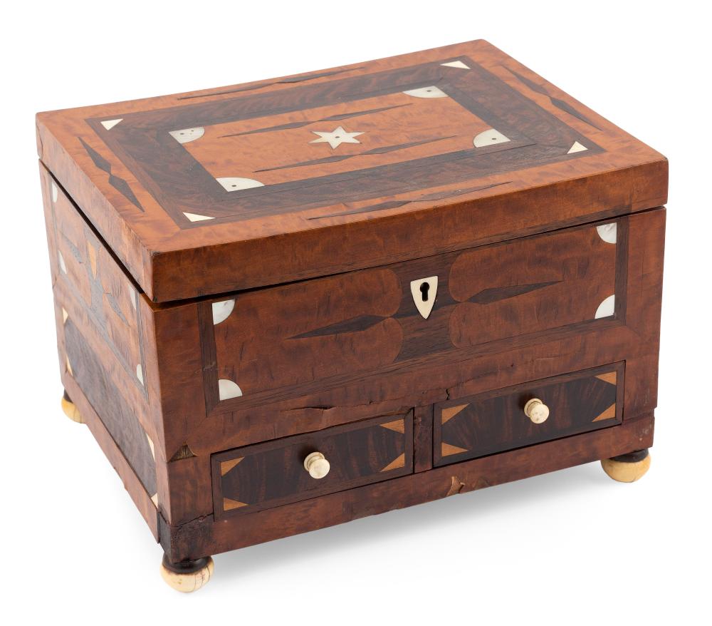 Appraisal: SAILOR-MADE INLAID SEWING BOX MID- TH CENTURY HEIGHT WIDTH DEPTH