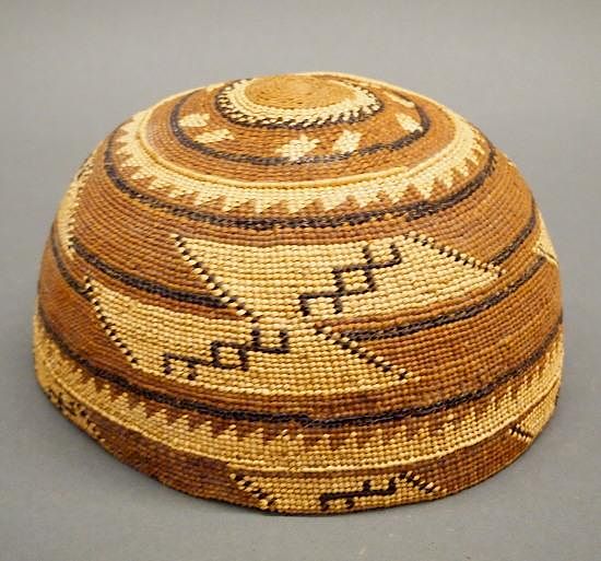 Appraisal: Hupa hat A circa Hupa basketry hat False embroidered geometric