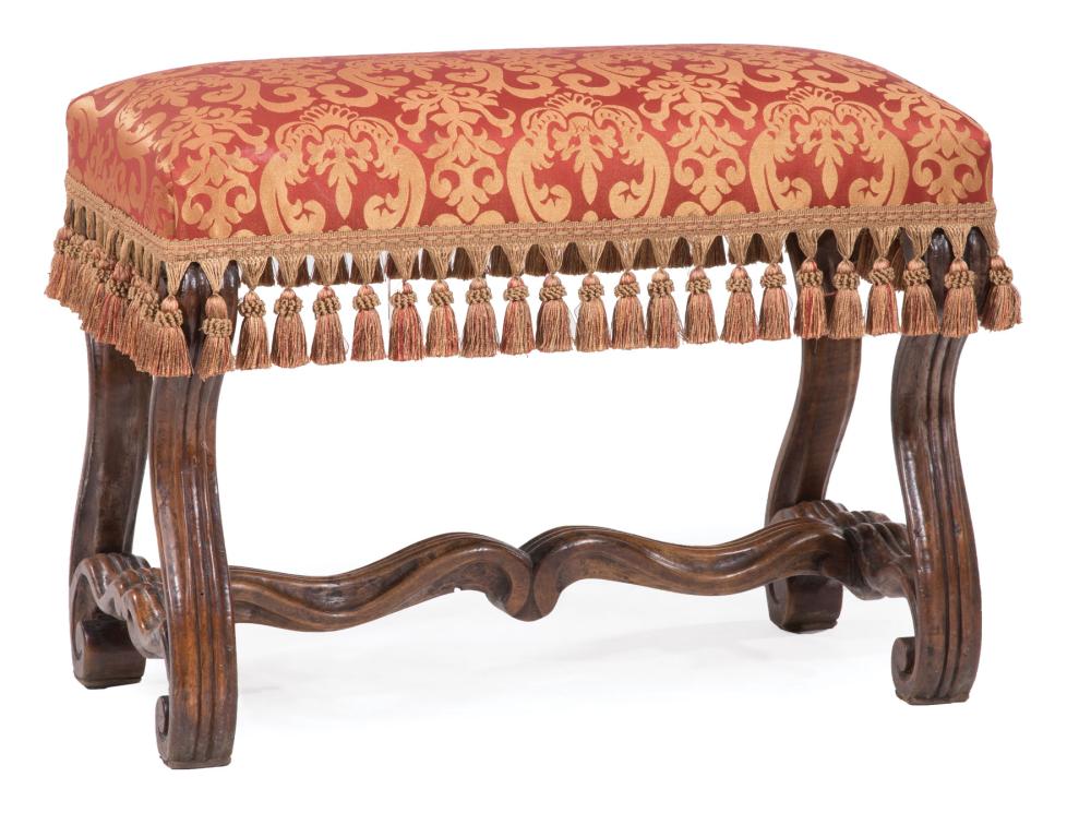 Appraisal: Antique Regence-Style Carved Walnut Bench reeded os de mouton legs