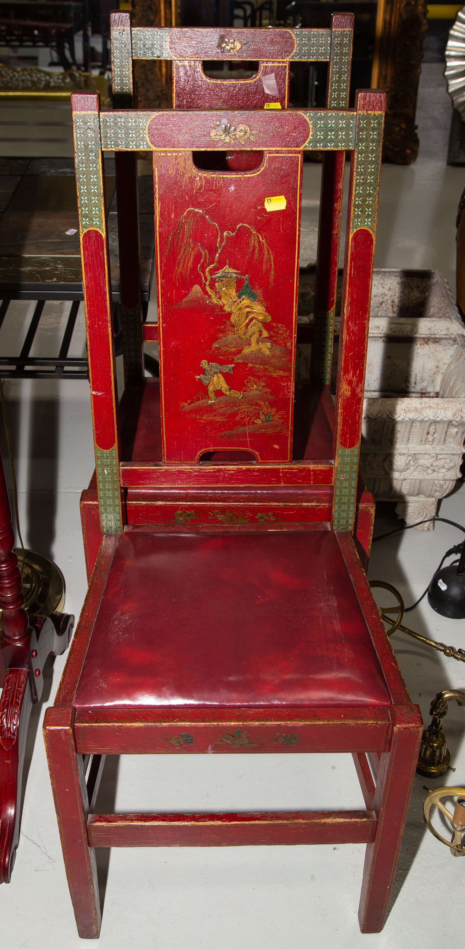 Appraisal: A PAIR OF CHINOISERIE PAINTED OAK SIDE CHAIRS st quarter