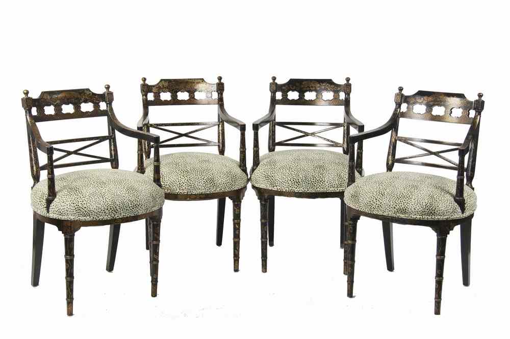 Appraisal: ARM CHAIRS - Set of th c replica Sheraton style