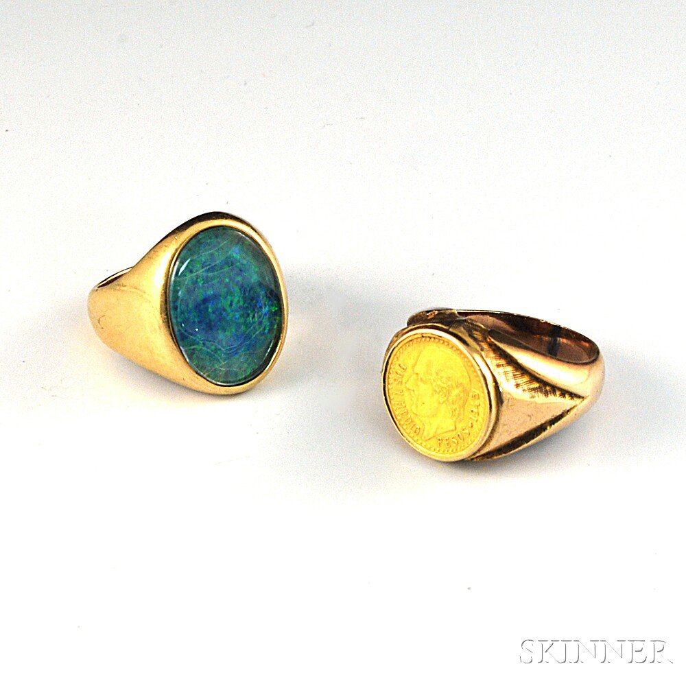 Appraisal: Two kt Gold Gentleman's Rings one set with opal size