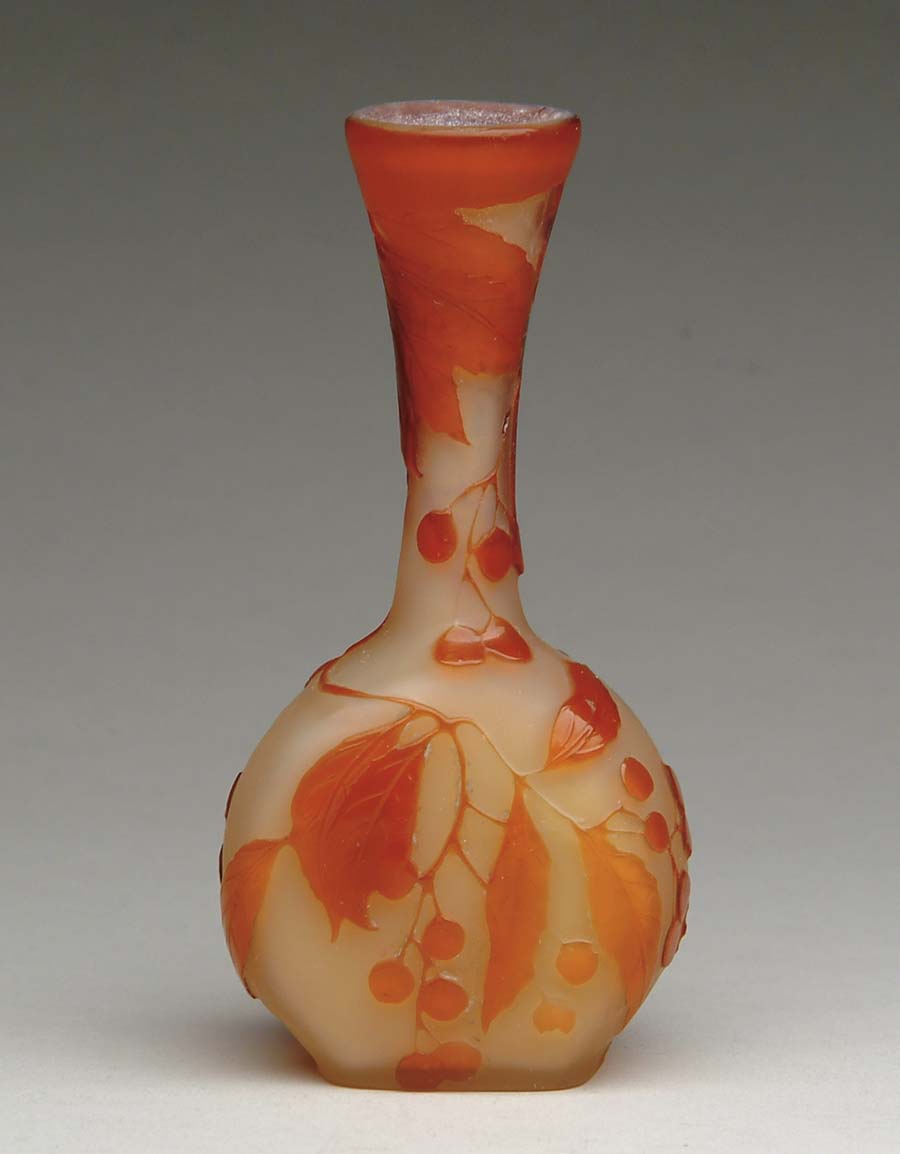 Appraisal: GALLE CAMEO VASE Beautiful Galle vase has orange transparent cameo