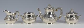 Appraisal: Gorham Hammered Aesthetic Silver Tea Service Gorham sterling silver tea