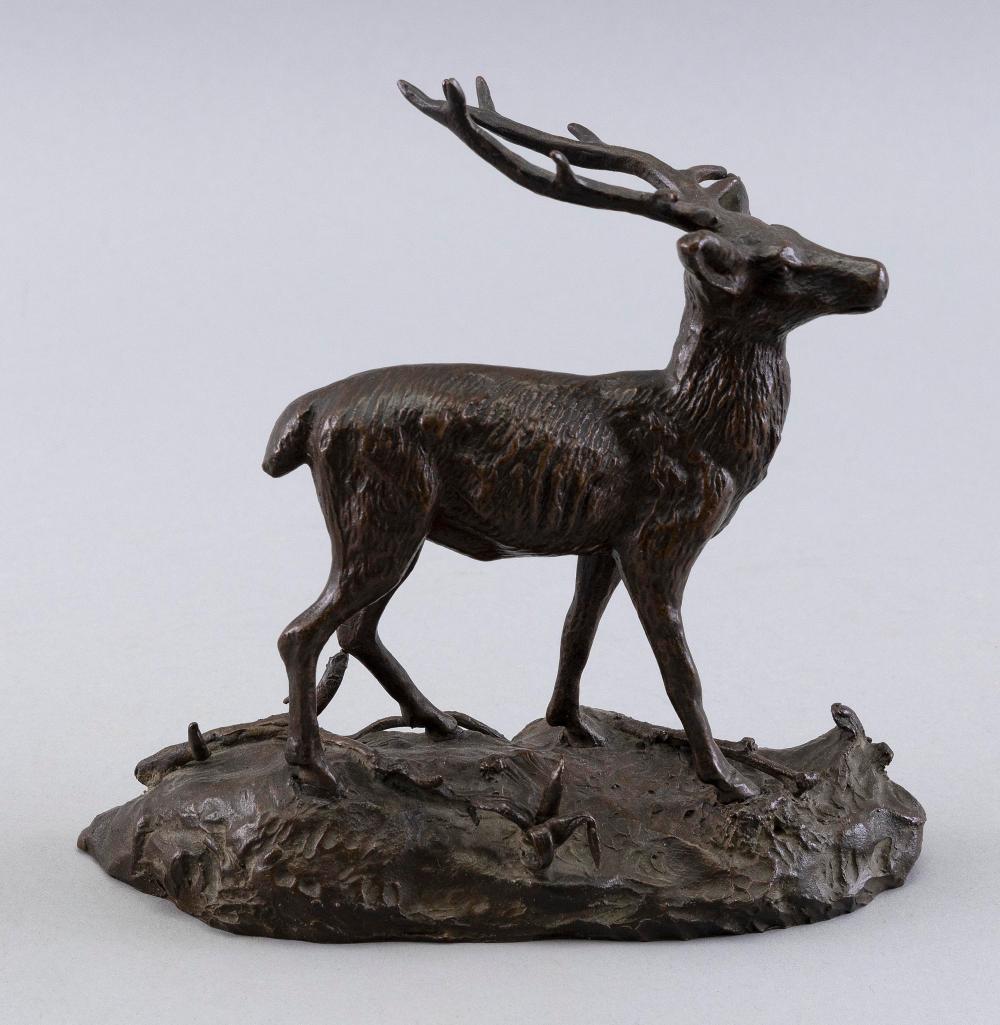 Appraisal: BRONZE SCULPTURE OF A STAG LATE TH CENTURY HEIGHT LENGTH