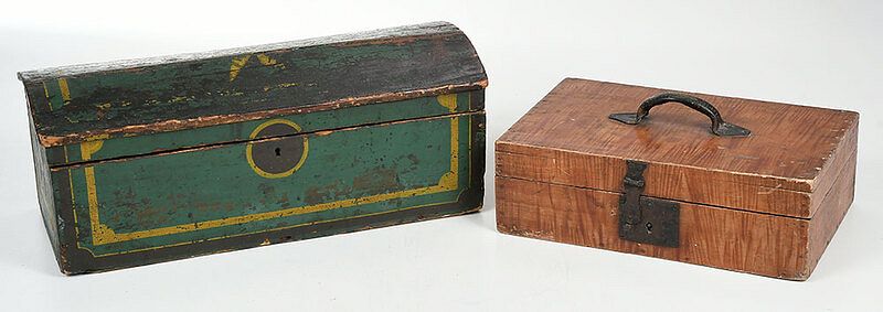 Appraisal: Two Painted Decorated Wooden Boxes probably American th century vinegar