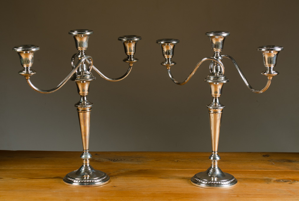 Appraisal: PAIR STERLING SILVER CANDELABRA by Frank M Whiting three-light having