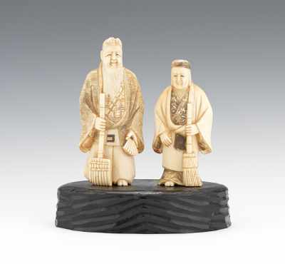 Appraisal: A Pair of Carved Ivory Longevity Gods Japanese Late th