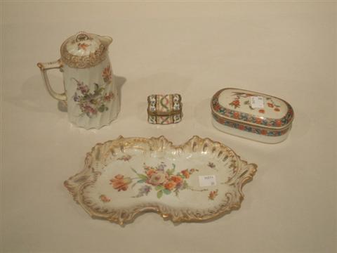 Appraisal: LOT OF FOUR PIECES CONTINENTAL PORCELAIN Comprising a Dresden covered