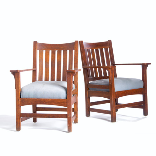 Appraisal: L J G STICKLEY Pair of armchairs with six vertical