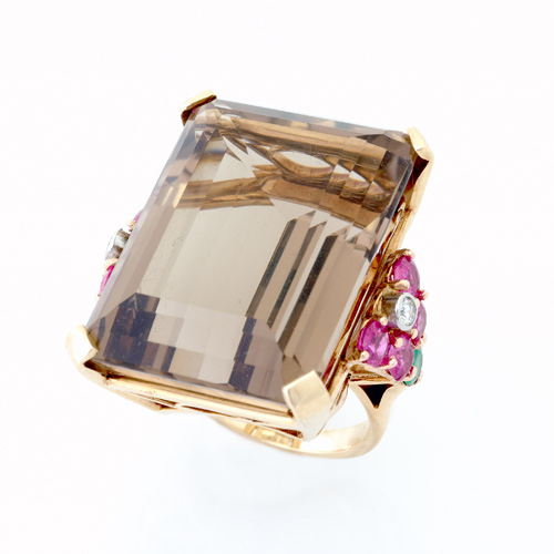 Appraisal: Massive smoky quartz ring in k yg and rose gold