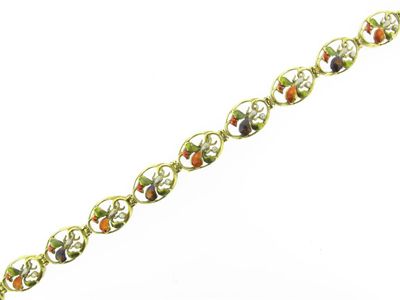 Appraisal: An Art Nouveau gold bracelet Each foliate link with enamel