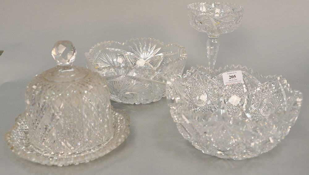 Appraisal: Four piece American Brilliant cut glass lot with covered butter