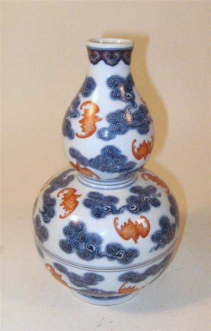 Appraisal: Chinese blue and iron red glazed porcelain two part double