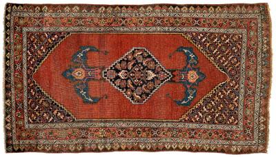 Appraisal: Bijar rug central medallion with two anchor-shaped pendants on brick