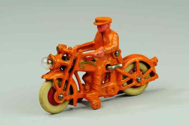 Appraisal: MOTORCYCLE WITH ELECTRIC HEADLIGHT Hubley cast iron painted orange with