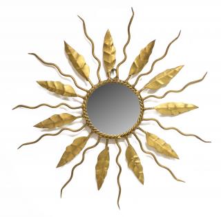 Appraisal: ITALIAN GILT METAL SUNBURST WALL MIRROR Italian gilt metal sunburst