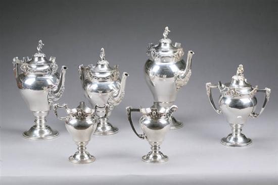 Appraisal: SIX PIECE SILVERPLATE TEA COFFEE SET Two coffee tea pots