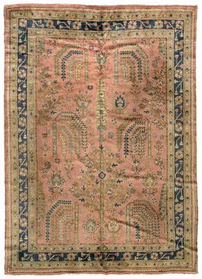 Appraisal: Oushak rug pale green leaf designs on pale rose field