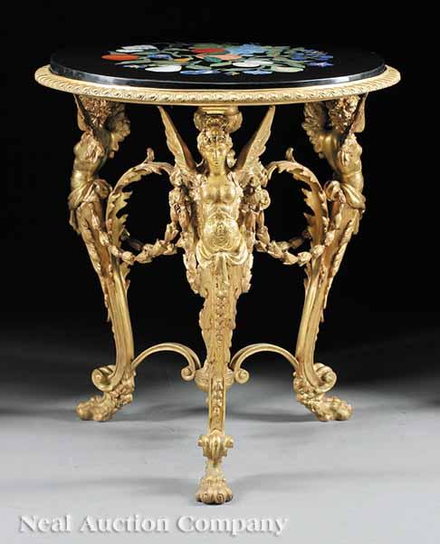 Appraisal: A Fine Neoclassical-Style Specimen Marble and Gilt Bronze Gu ridon