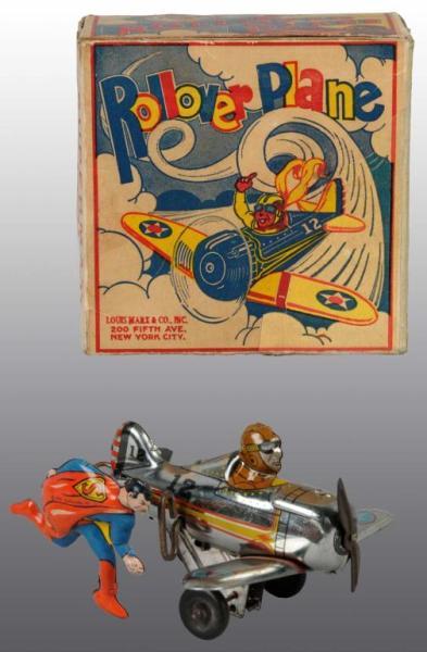 Appraisal: Marx Superman Rollover Plane Toy in Original Box Description Tin