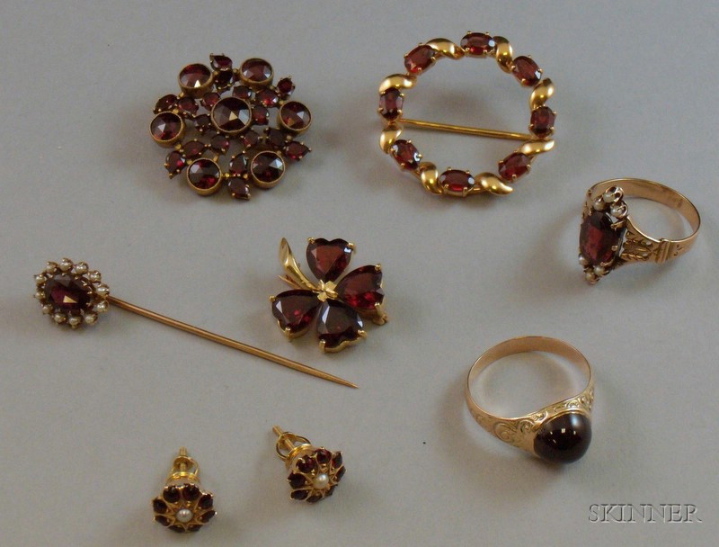 Appraisal: Small Group of Mostly Gold and Garnet Estate Jewelry th