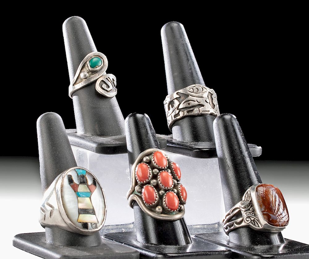 Appraisal: Native American Mexican Silver Stone Rings Holiday Shipping Deadlines USA