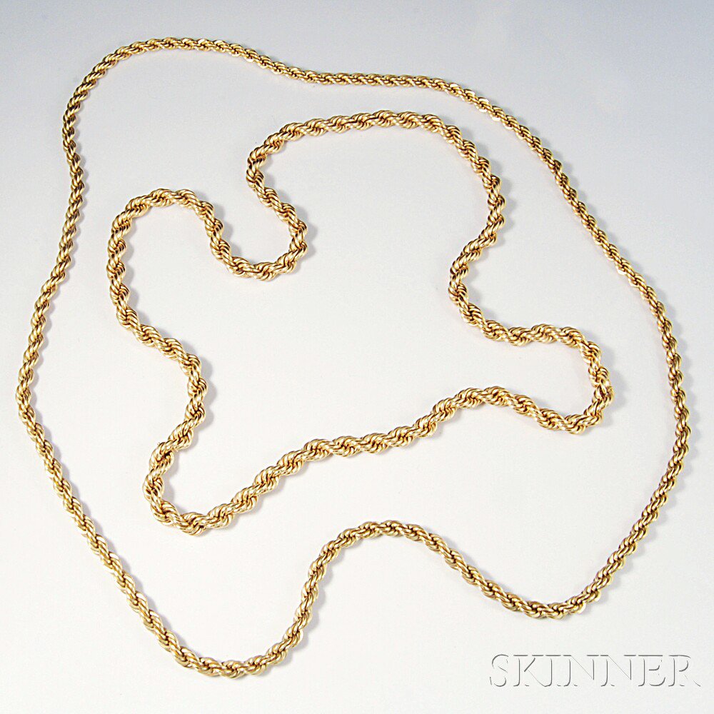 Appraisal: Two Gold Braided Rope Chains one kt gold one gold