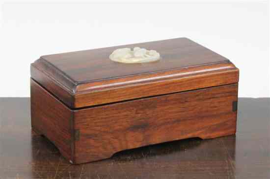 Appraisal: A Chinese huali wood box with jade plaque to the