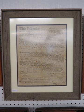 Appraisal: Indenture Butler County Ohio Benjamin Greinwood approx x framed in