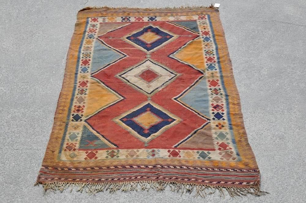 Appraisal: Kilim Rug Kilim Rug long wide Condition wear stains losses