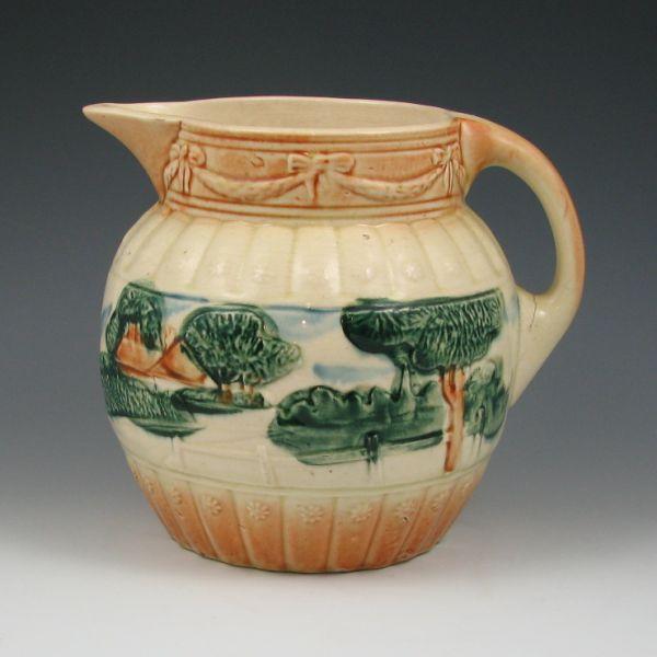 Appraisal: Roseville early landscape pitcher Unmarked Excellent condition tall Provenance Gordon