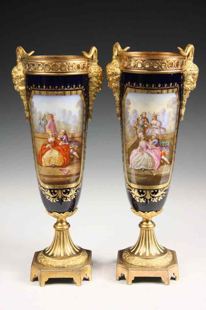 Appraisal: PAIR SEVRES URNS - Choice Pair of French Sevres Bleu