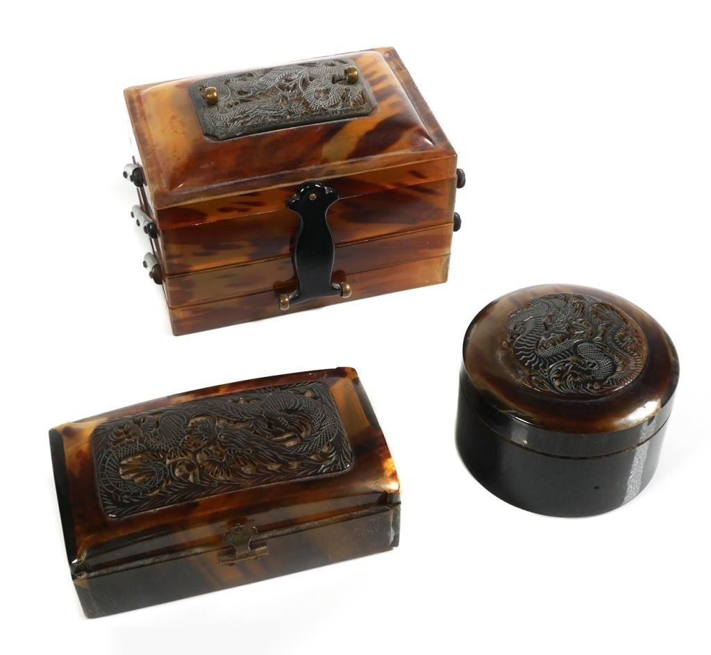 Appraisal: Rare three-piece th century Chinese tortoiseshell set including a three-tiered