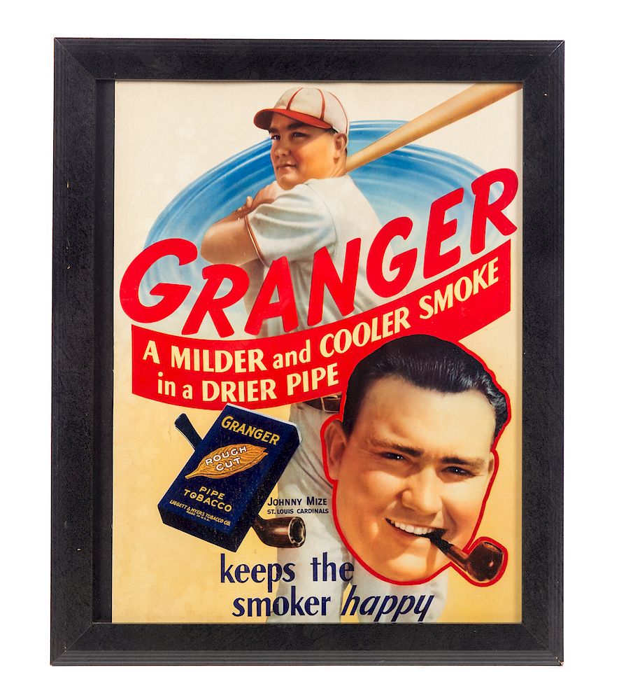 Appraisal: Granger Tobacco Jonny Mize Baseball Advertising Print Measures tall Good