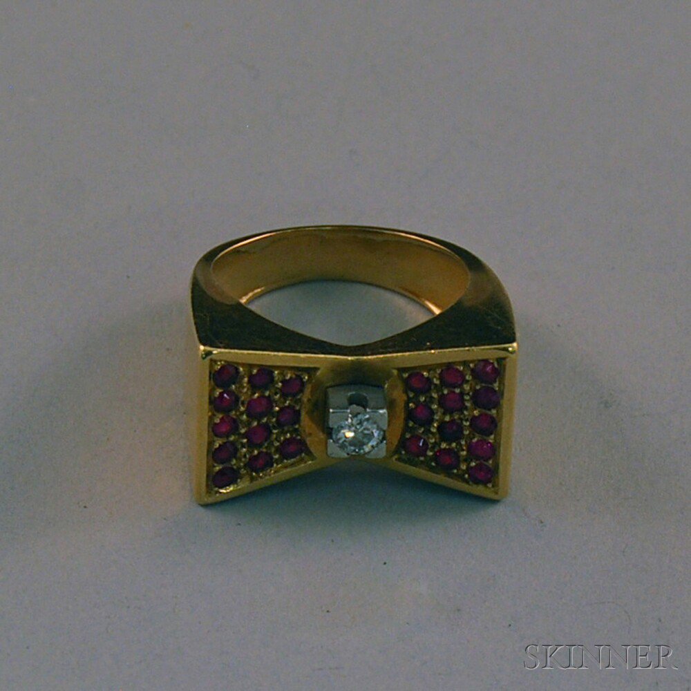 Appraisal: Retro kt Gold Ruby and Diamond Bow Ring the bow