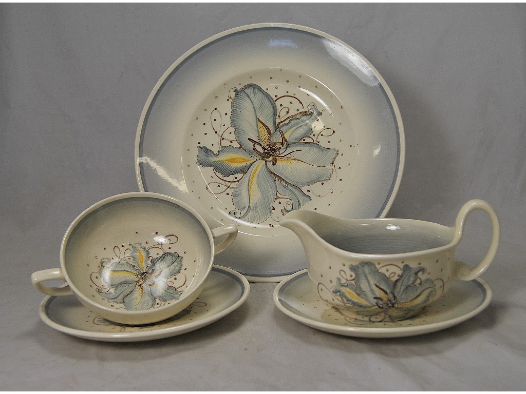 Appraisal: A Susie Cooper 'Blue Orchid' pattern earthenware dinner service comprising