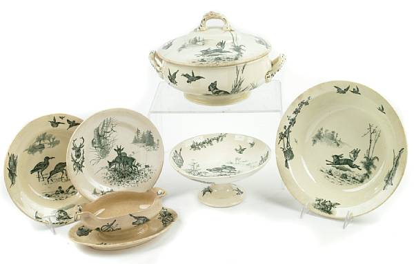 Appraisal: A French transfer decorated partial dinner service comprising ten in