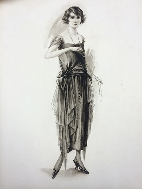 Appraisal: A collection of pen and ink sketches depicting ladies fashion