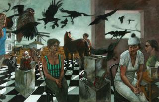 Appraisal: BARBARA WATERMAN-PETERS - MONUMENTAL SURREALISM A large complex otherworldly composition